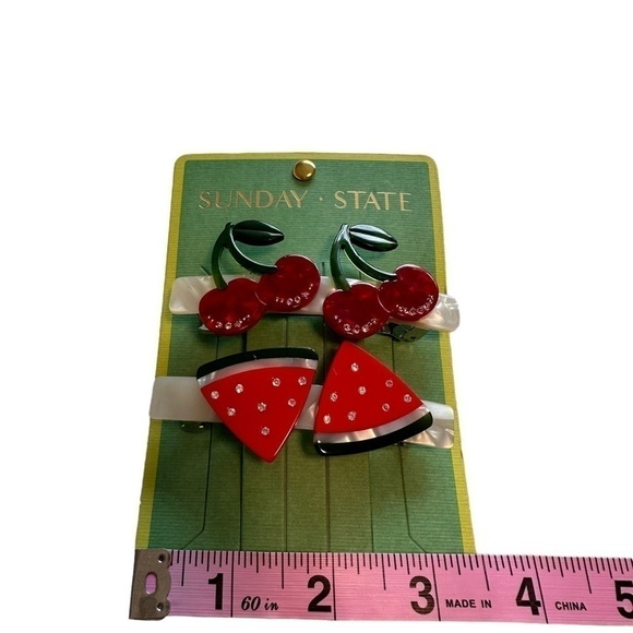 Cherry & Watermelon Fruit Hair Clips | Set Of 2 - NWT - Picture 3 of 4